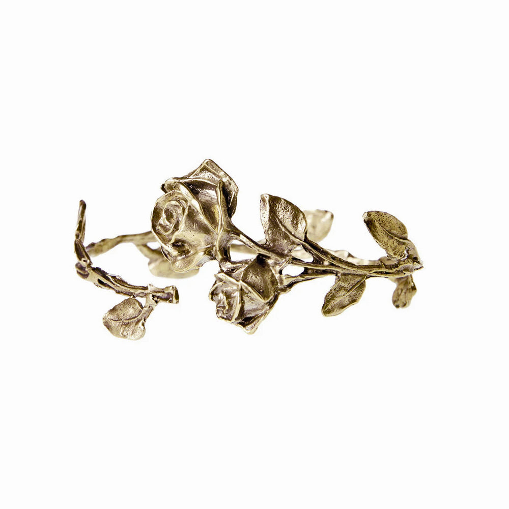 Rose with Leaves Cuff Bracelet