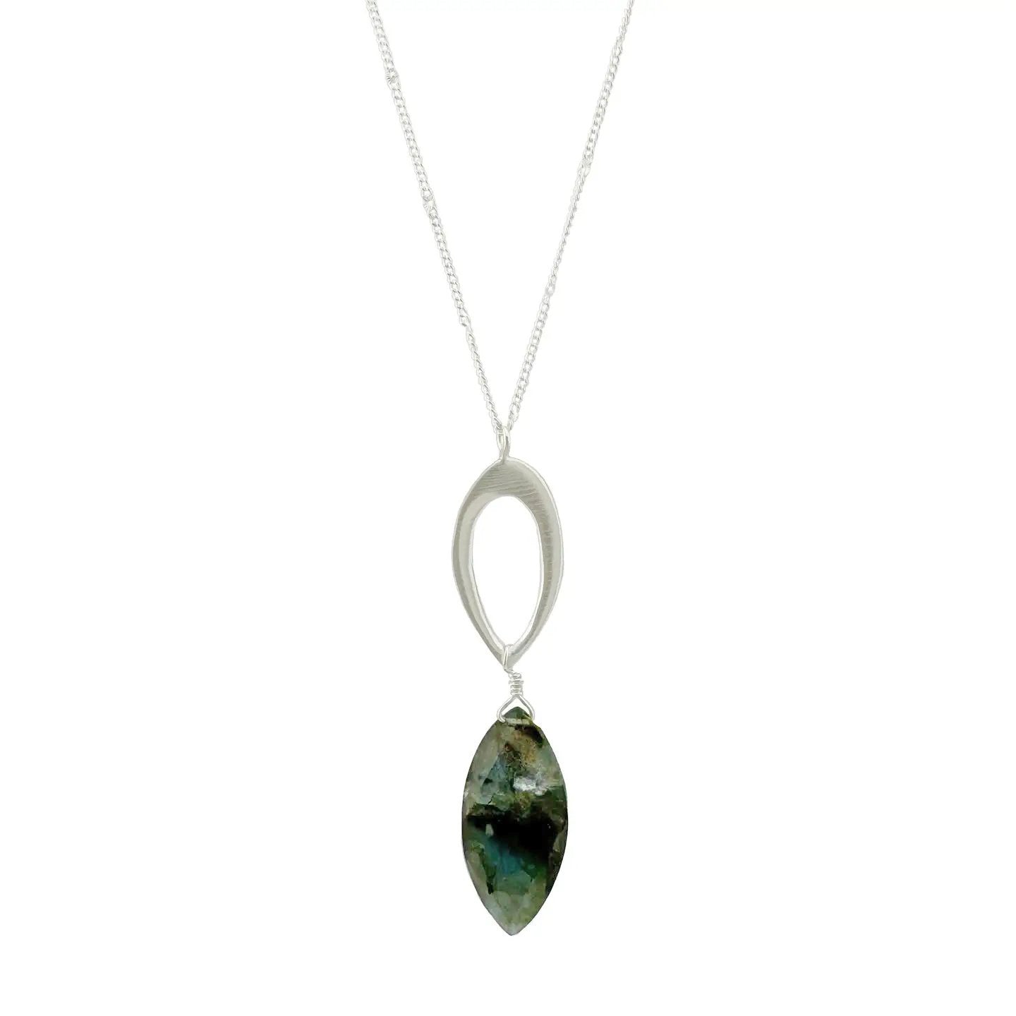 Leaf with Labradorite Marquis Necklace - Sterling Silver
