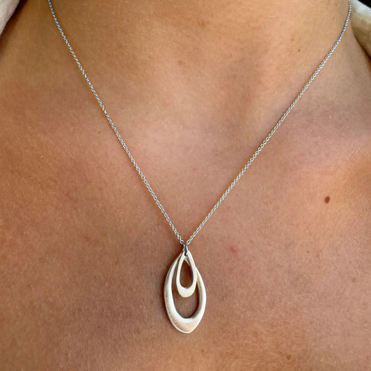 Double Leaf Pendant Necklace - Sterling Silver
