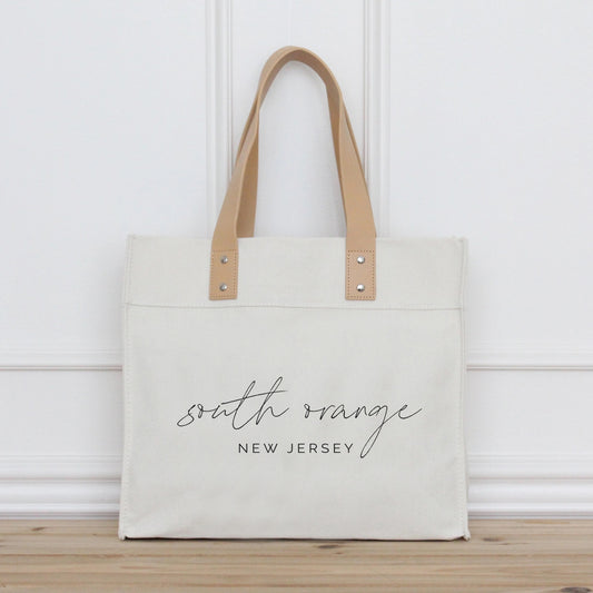 South Orange, New Jersey Canvas + Leather Market Tote Bag