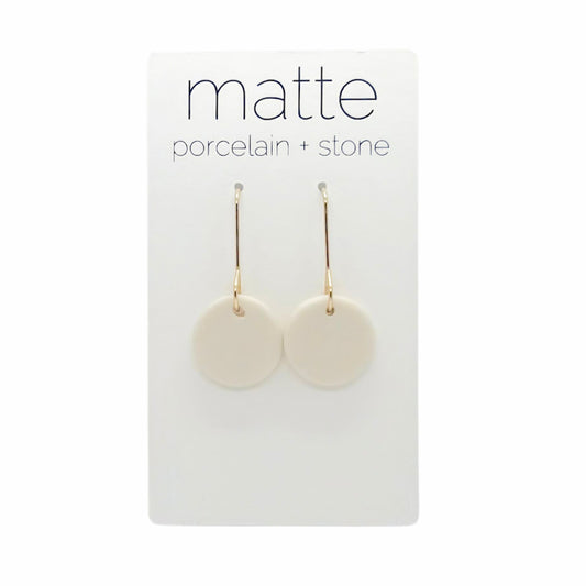 Porcelain Disc Dangle Earrings - White