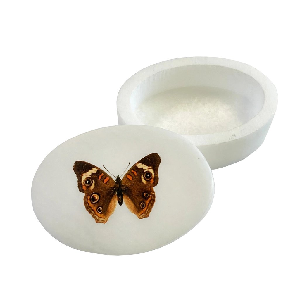 Buckeye Butterfly Oval Soapstone Trinket Box