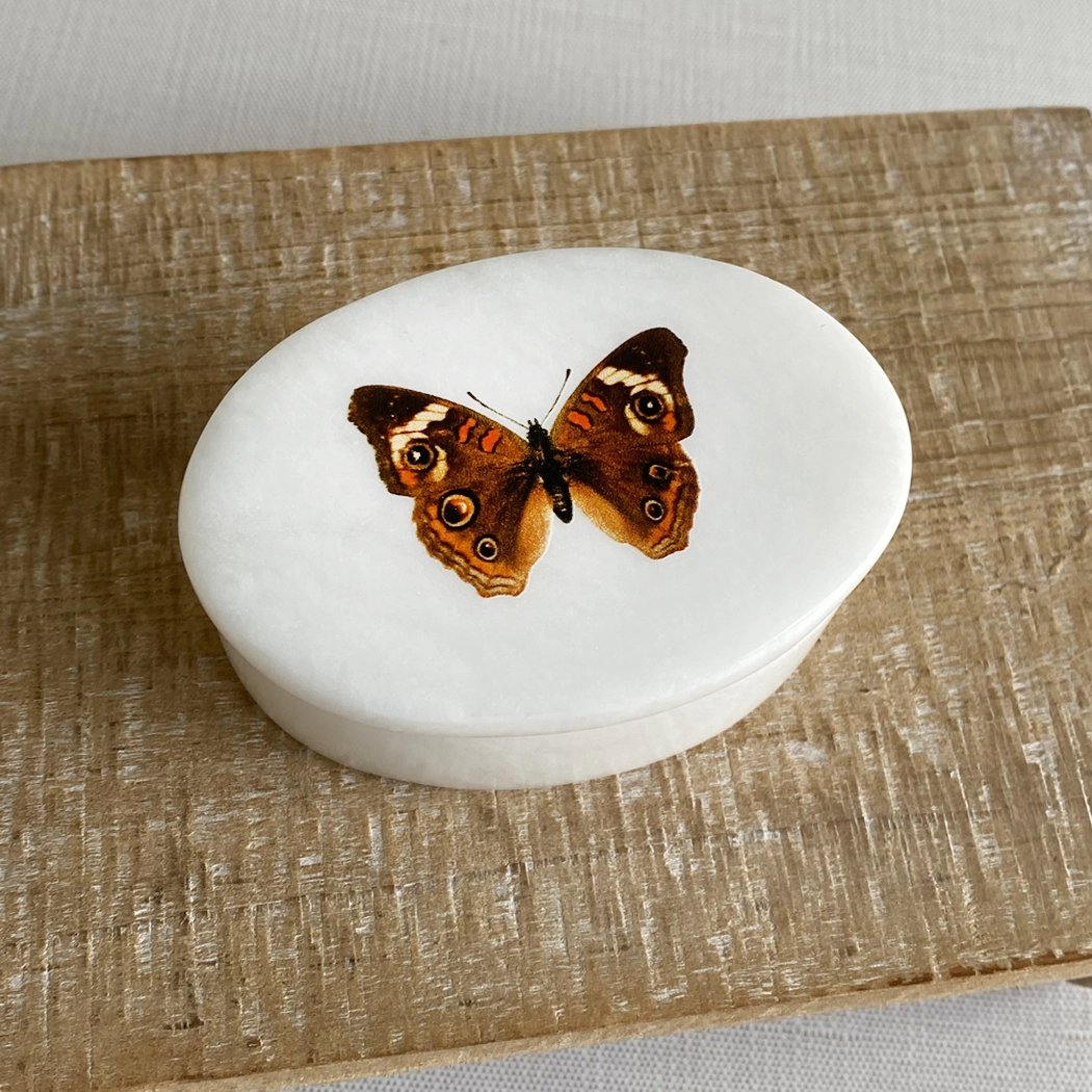 Buckeye Butterfly Oval Soapstone Trinket Box