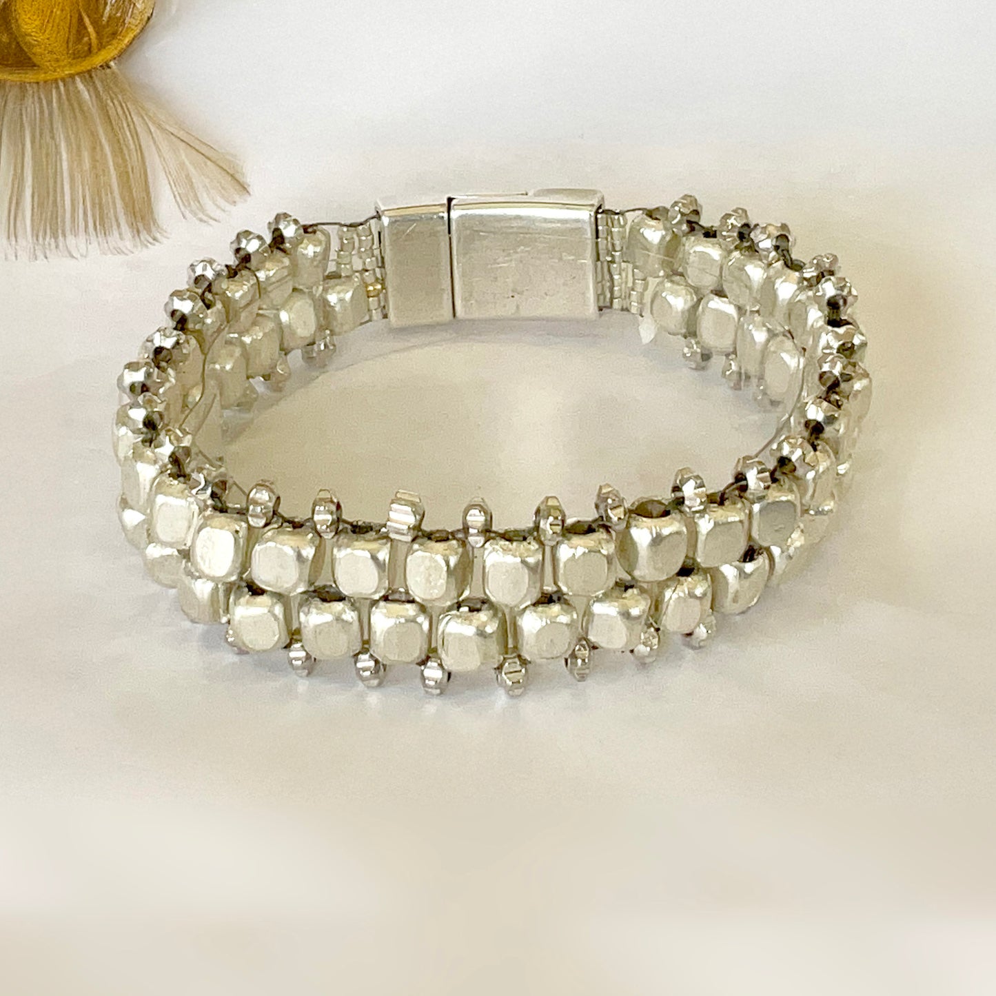 Silver Plate Cubes + Silver Flutes Bracelet