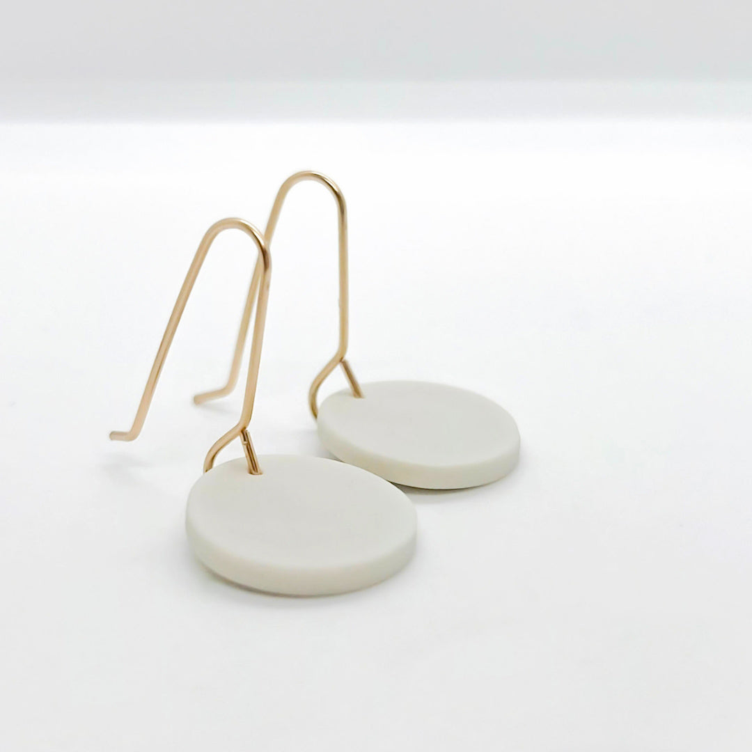 Porcelain Disc Dangle Earrings - White