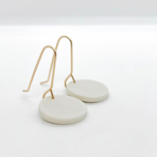 Porcelain Disc Dangle Earrings - White