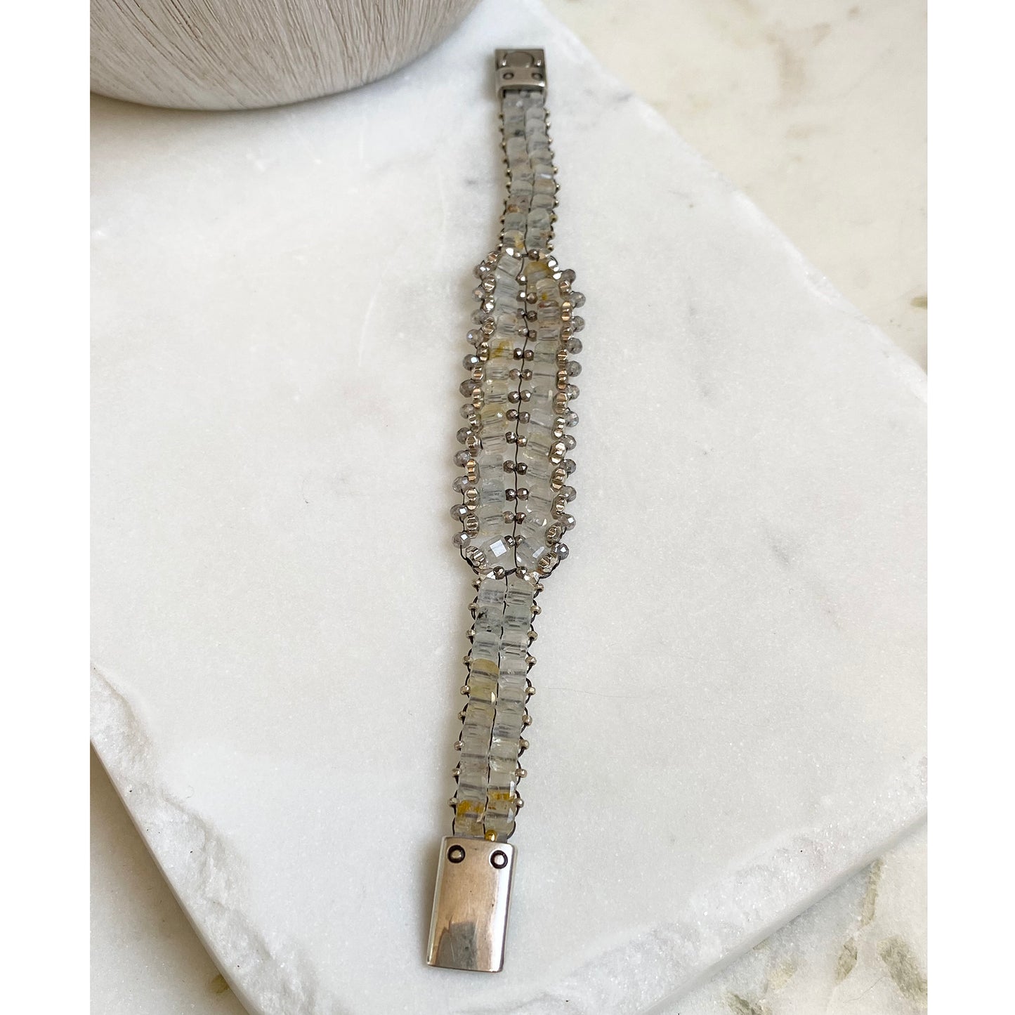 Topaz Cubes, Silver Flutes + Labradorite Gemstone Bracelet