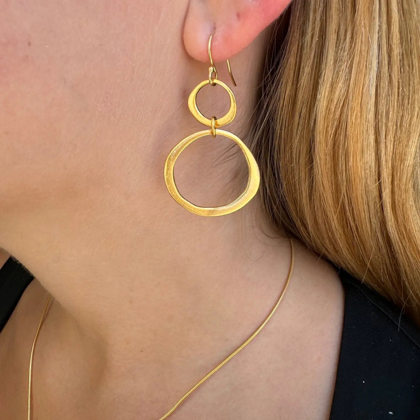 Double Circle Dangle Earrings - Gold Vermeil