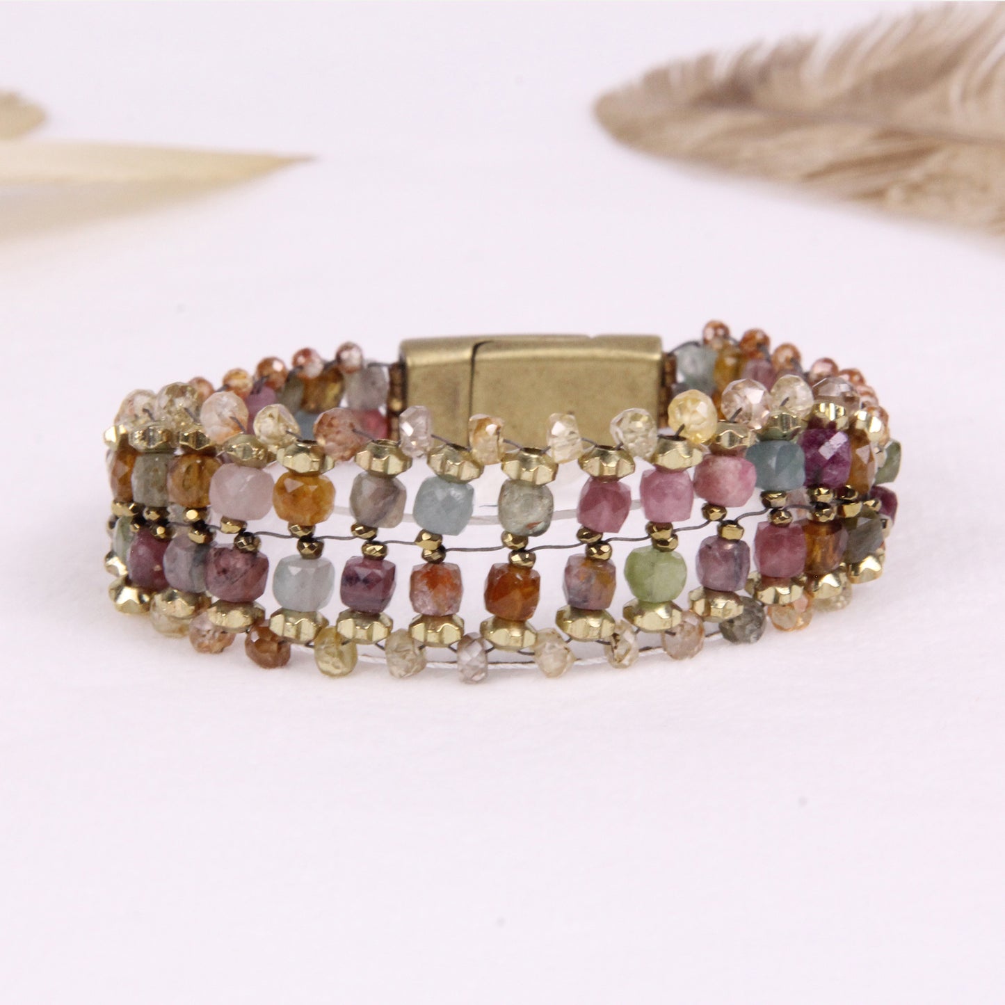 Multicolor Tourmaline, Zircon + Gold Hematite Gemstone Bracelet