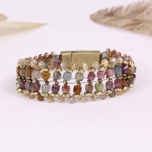 Multicolor Tourmaline, Zircon + Gold Hematite Gemstone Bracelet