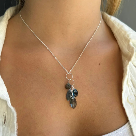 Labradorite, Kyanite + Blue Topaz Cluster Necklace - Sterling Silver