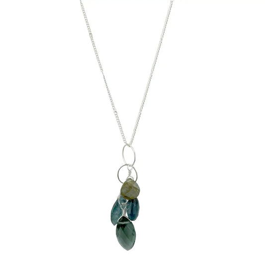 Labradorite, Kyanite + Blue Topaz Cluster Necklace - Sterling Silver