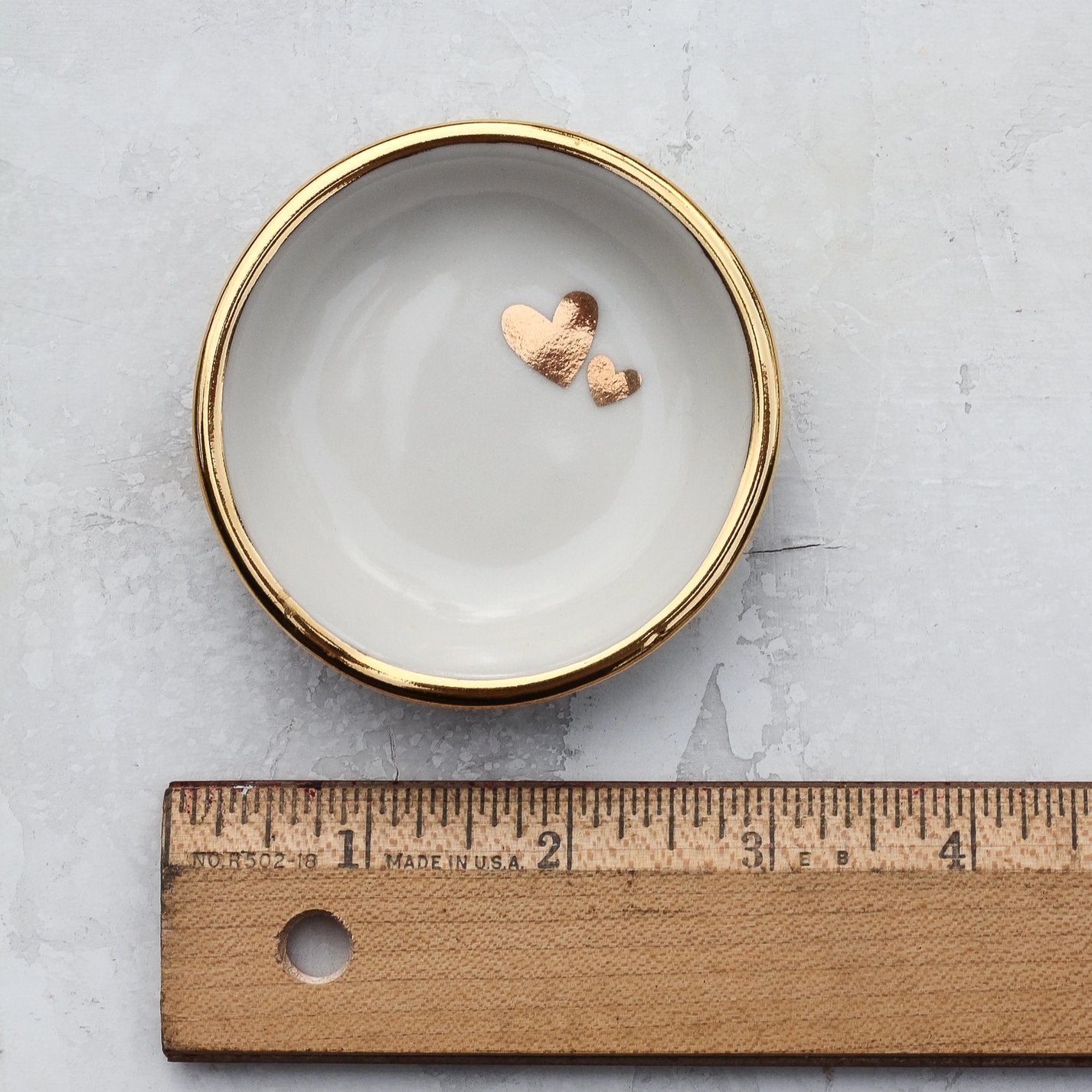 Handmade Porcelain Double Heart Ring Dish with 22k Gold Accents