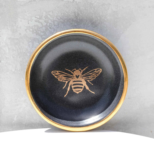 Handmade Porcelain Bee Ring Dish with 22k Gold Accents