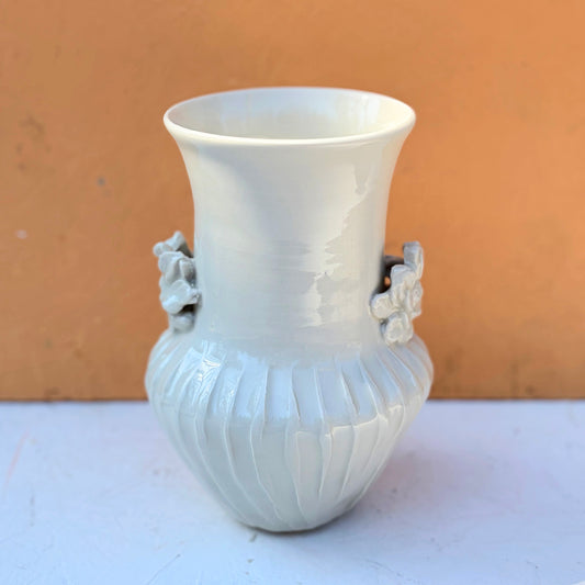 Porcelain Urn with Leaf Handles – White