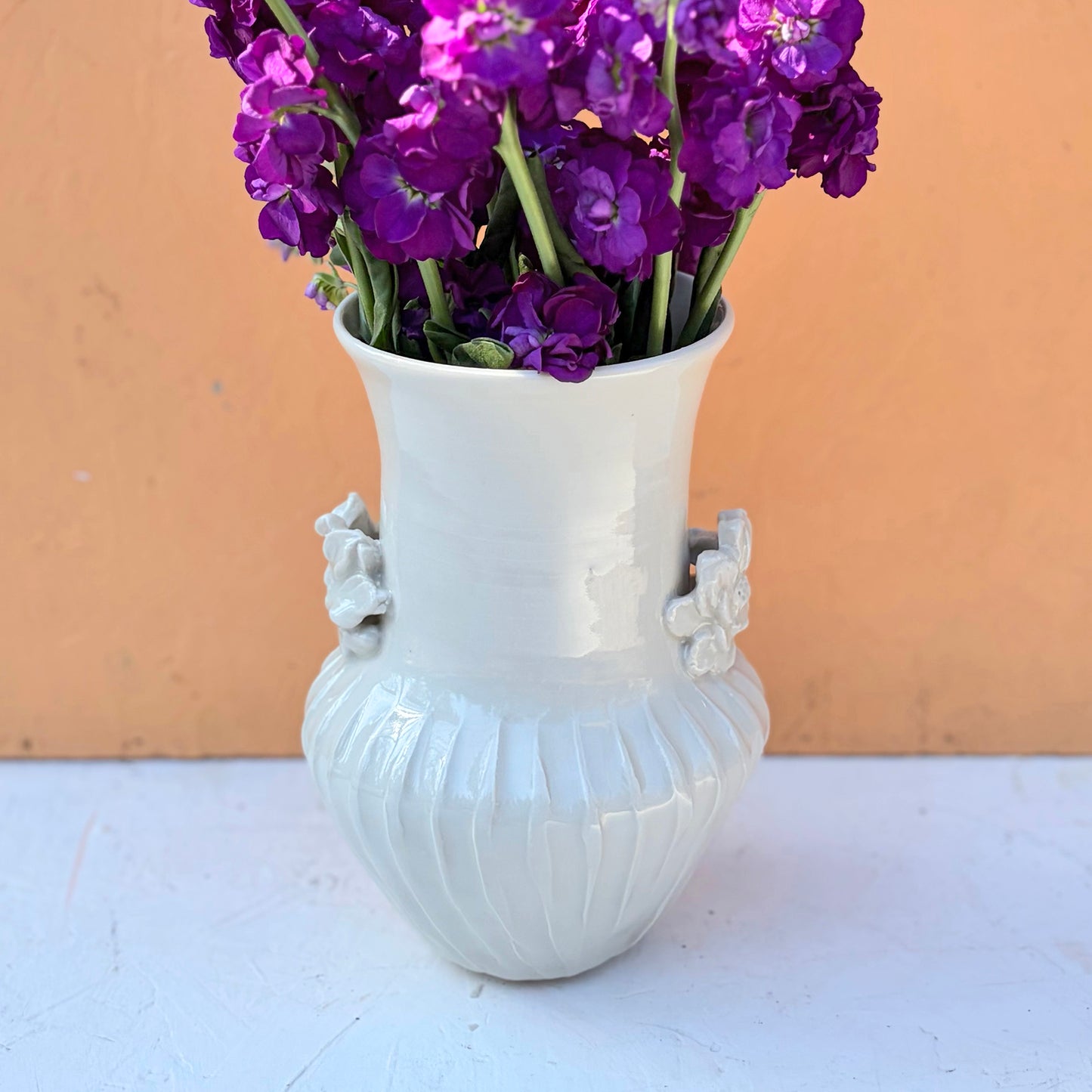 Porcelain Urn with Leaf Handles – White