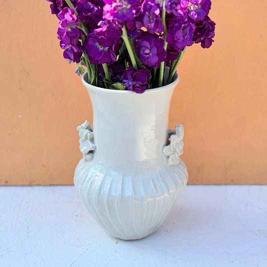 Porcelain Urn with Leaf Handles – White