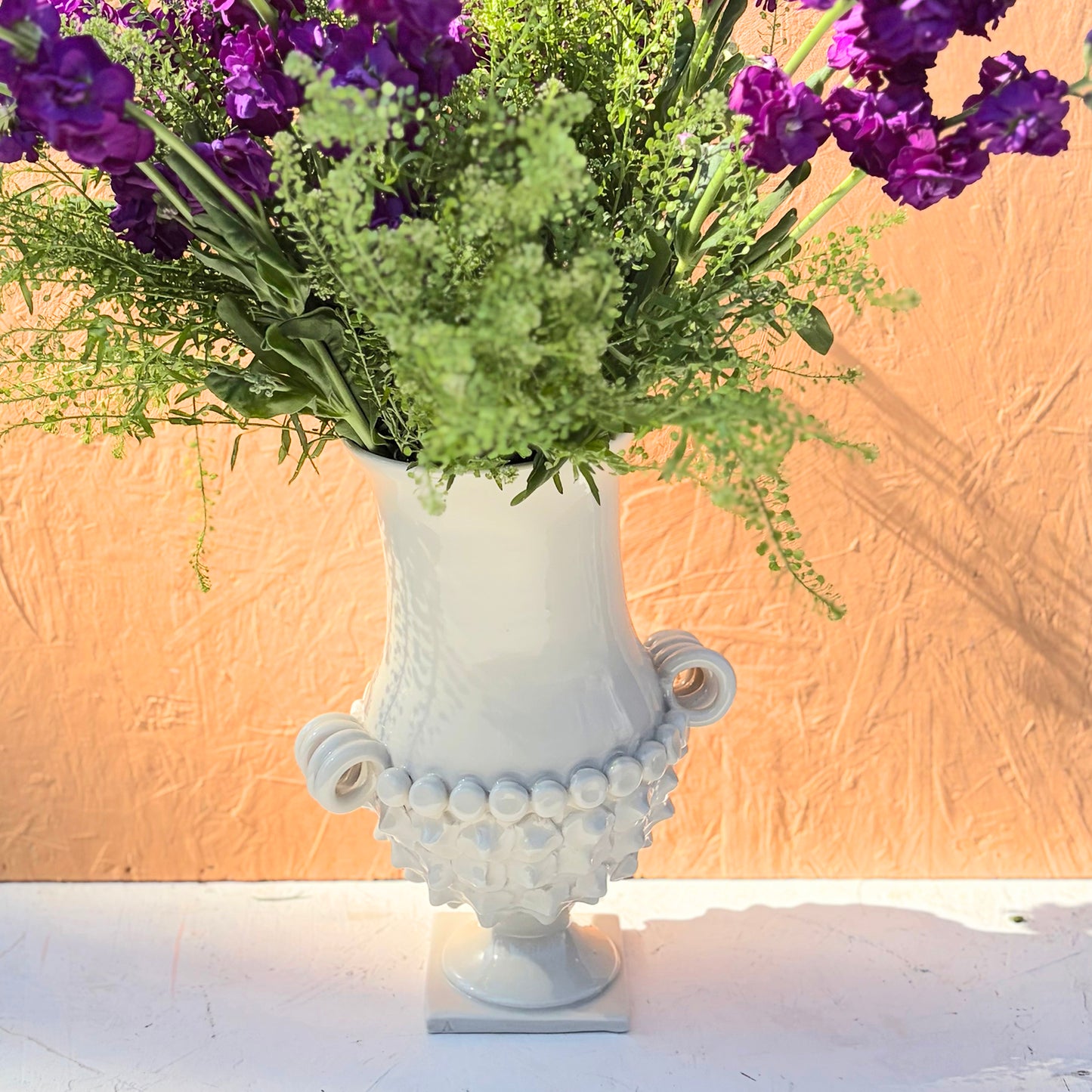 Large Porcelain Pedestal Urn – White