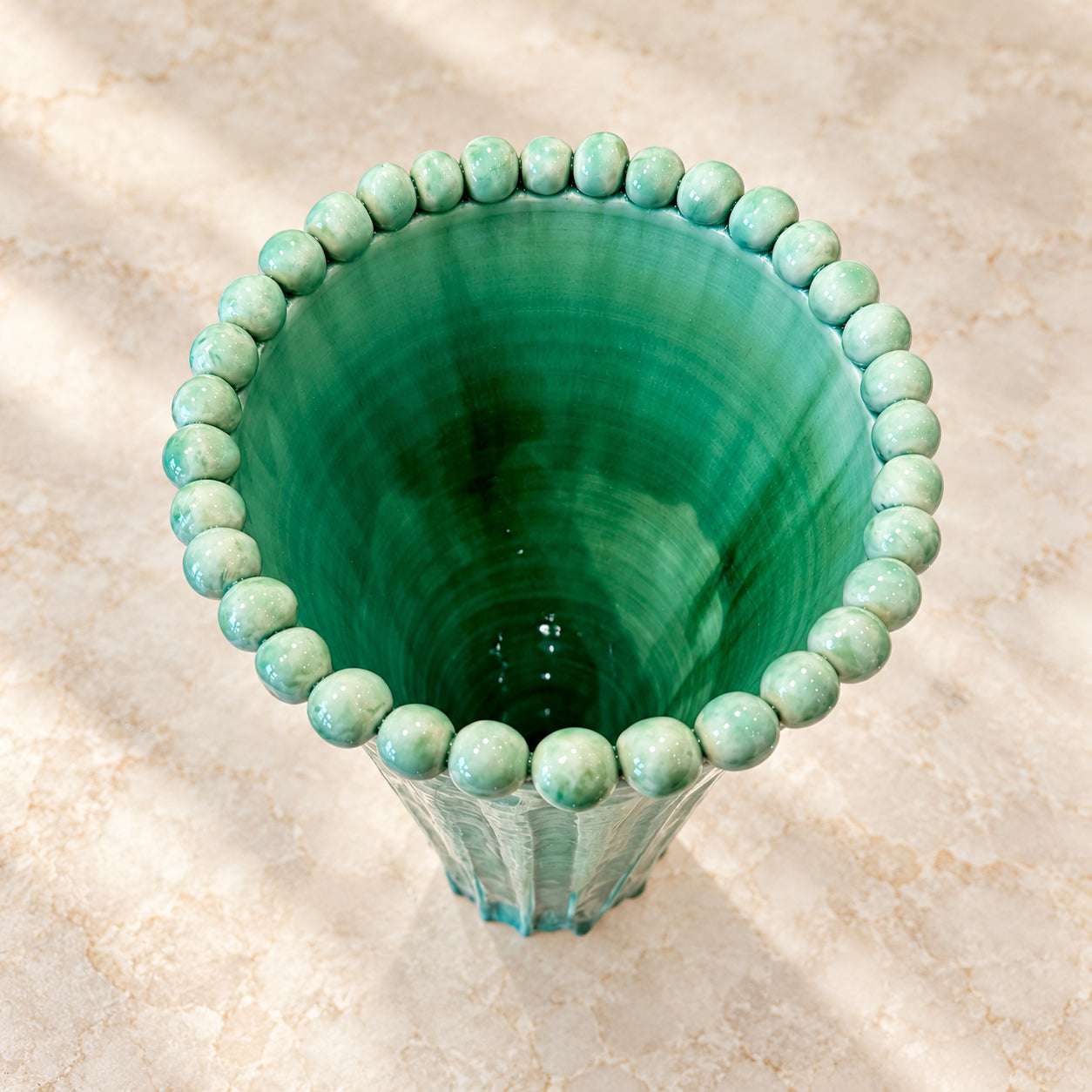 Fluted Porcelain Vase with Beaded Edge – Verdigris