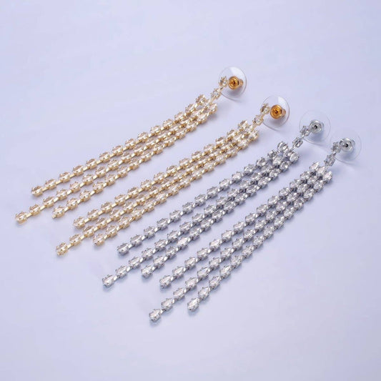 CZ Marquise Triple Lined Drop Stud Earrings (select material)