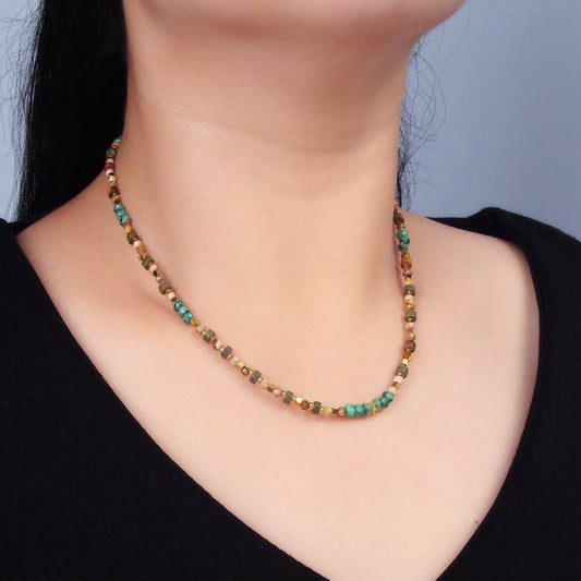 Multifaceted Turquoise + Citrine Gemstone Bead Necklace