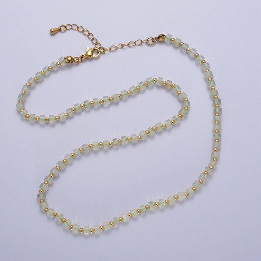 Green Prehnite Heishi Bead Gemstone Necklace