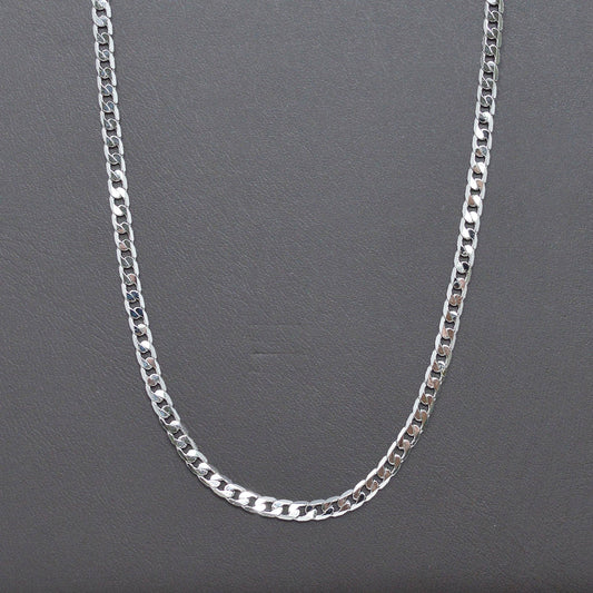 White Gold Filled 3mm Flat Curb Chain Necklace - 18"