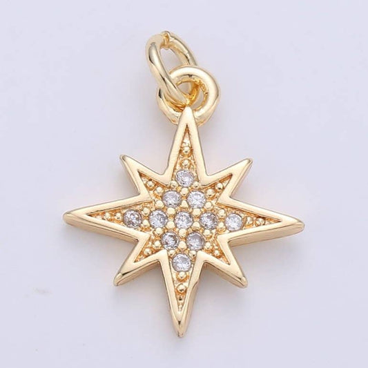North Star Charm with Pavé CZs - Gold Filled