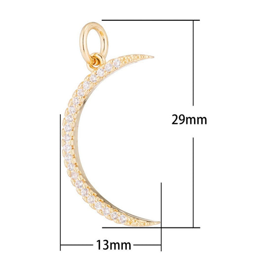 Crescent Moon Charm with Pavé CZs - Gold Filled