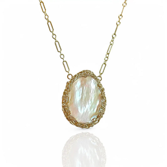 Hand-Crocheted Large Keshi Pearl ‘Kalani’ Necklace - Gold Filled