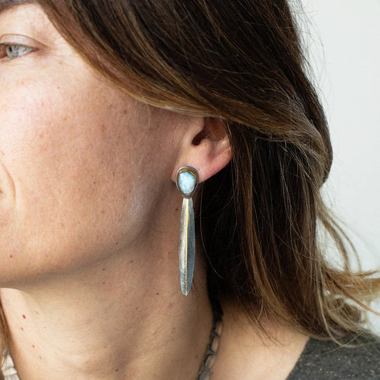 Mixed-Metal 'Split Reed' Post Earrings with Moonstone