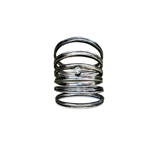 Oxidized Sterling Silver 'Split Rib' Ring with Diamond