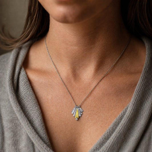 Mixed-Metal ‘Staggered Fan’ Pendant Necklace with Diamond