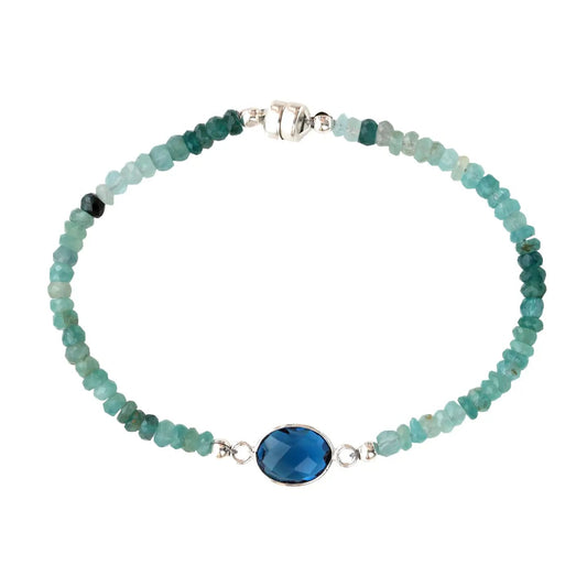 London Blue Quartz Link + Grandidierite Bracelet — Sterling Silver