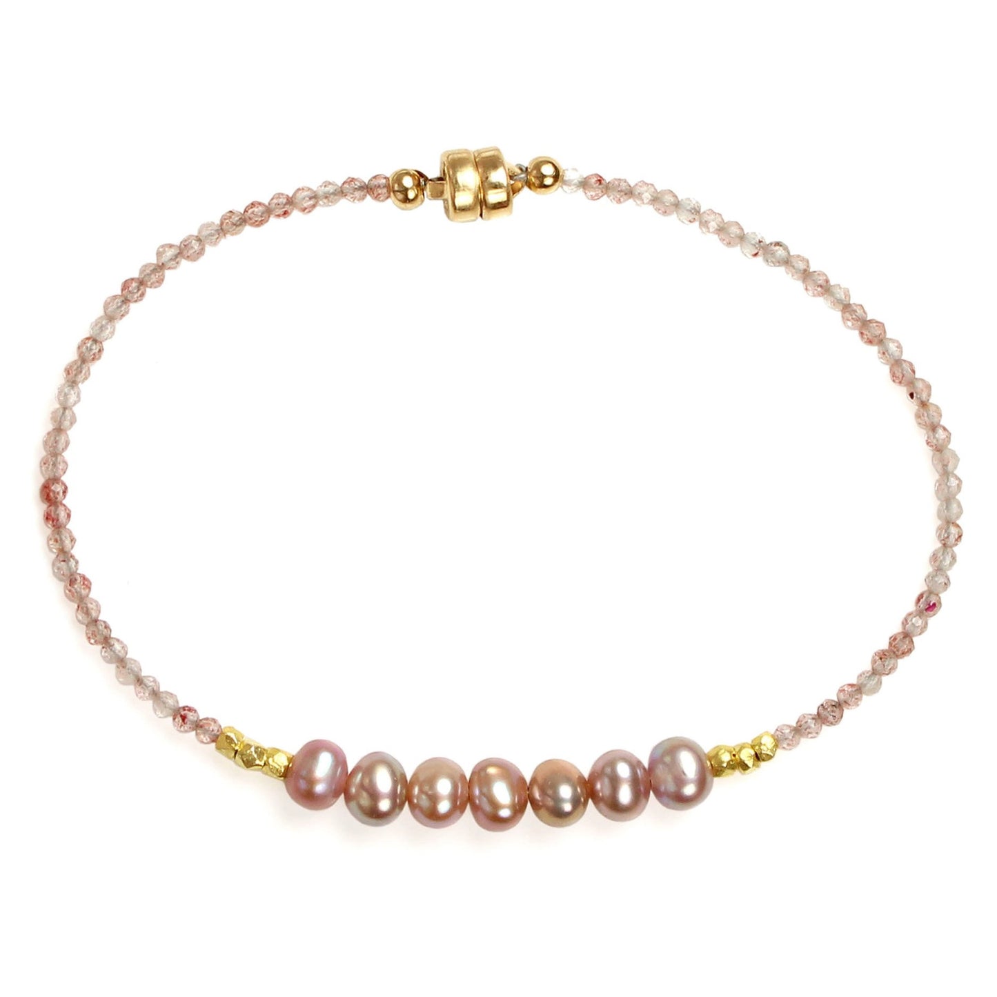 Pink Pearl + Strawberry Quartz Bracelet — Gold Vermeil