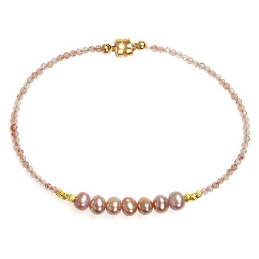 Pink Pearl + Strawberry Quartz Bracelet — Gold Vermeil
