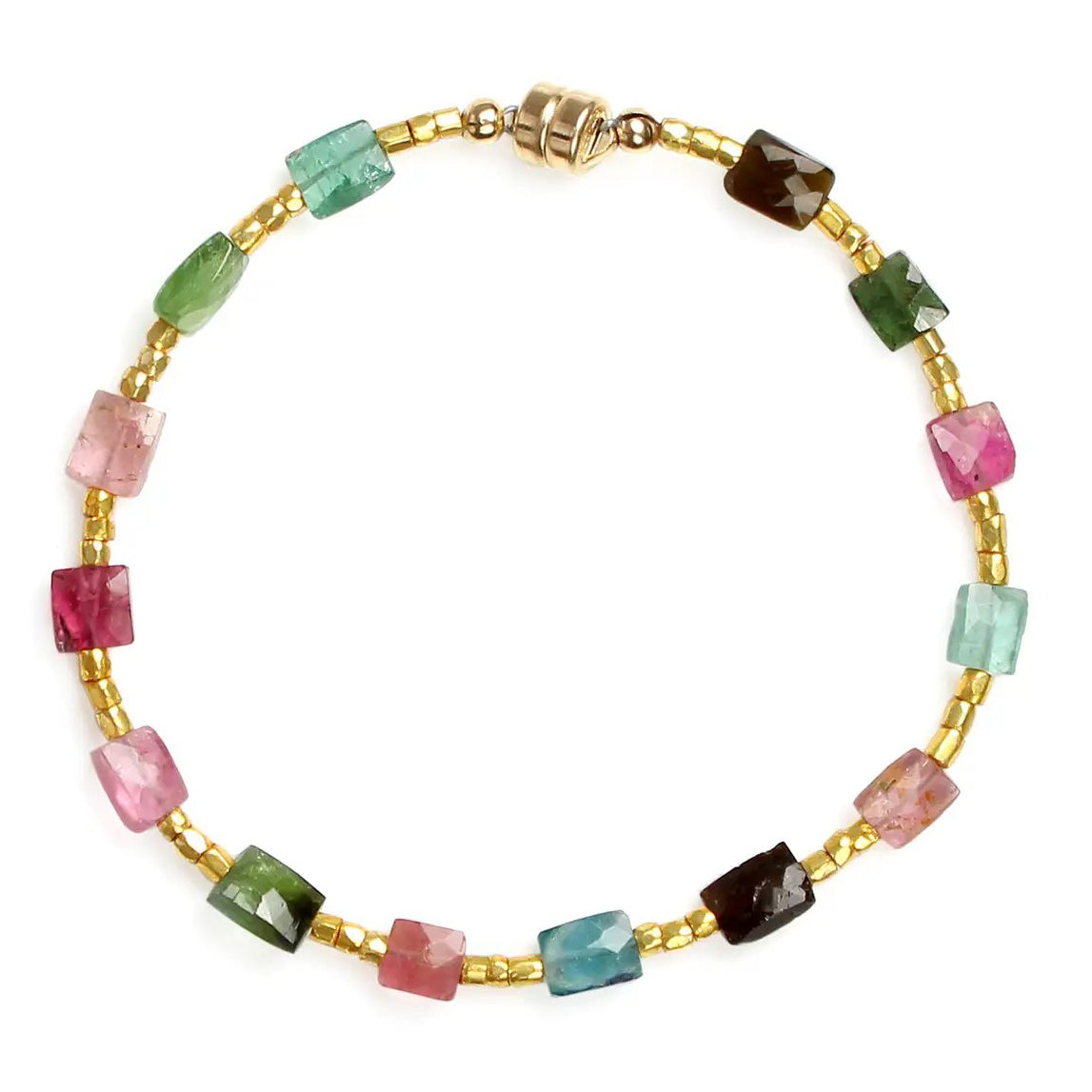 Gold Glass + Multicolor Tourmaline Rectangles Bracelet — Gold Vermeil