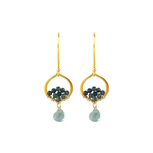 Green Quartz + Grandidierite Mosaic Gem Earrings