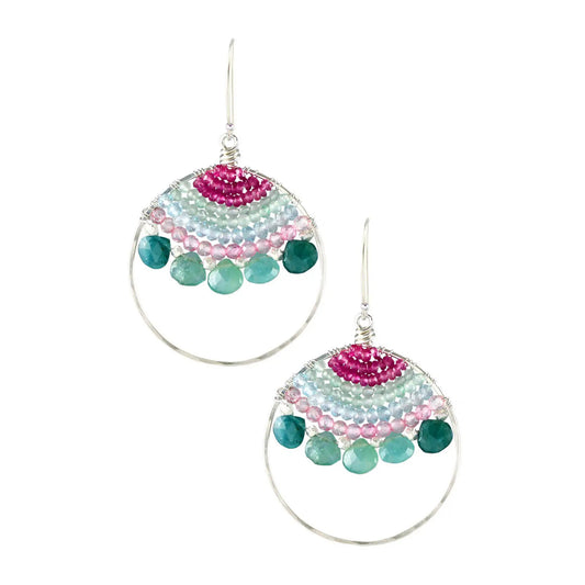 Grandidierite, Topaz + Tourmaline Mosaic Gem Hoop Earrings