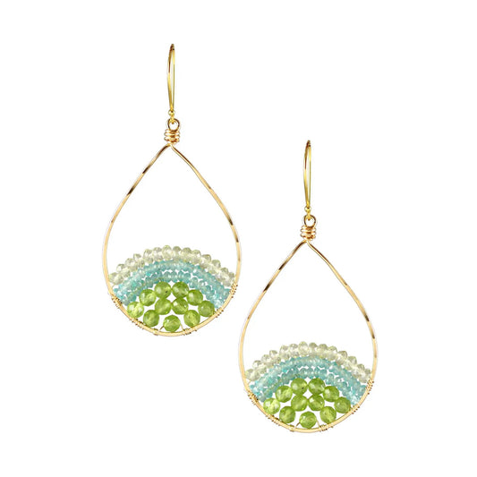 Peridot, Apatite + Lemon Quartz Mosaic Gem Teardrop Earrings
