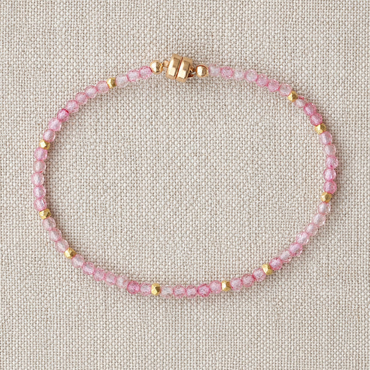 Pink Topaz + Gold Bead Bracelet