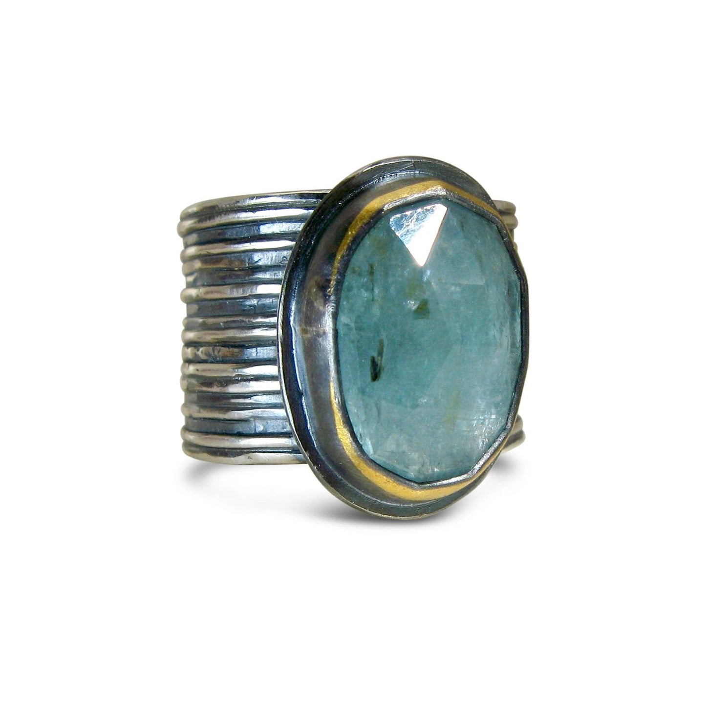 Adjustable Mixed-Metal Ribbed Band Ring with Kyanite