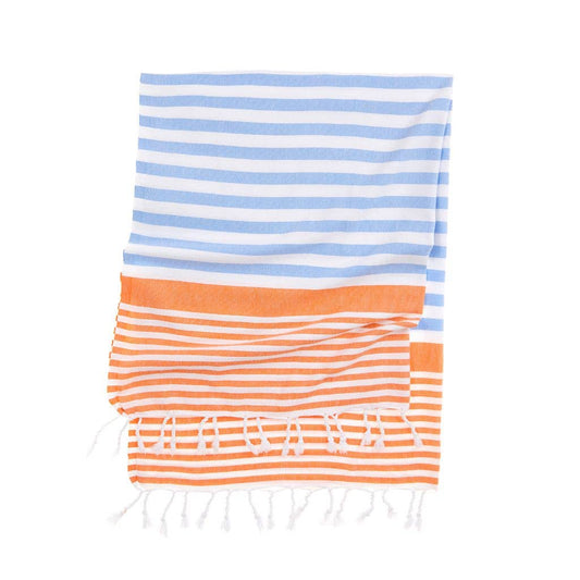 Candy Stripe Turkish Towel - Orange/Blue