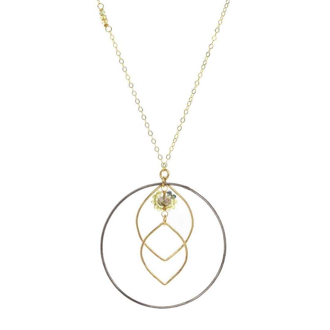 Mixed-Metal ‘Autumn Bloom’ Necklace with Labradorite + Green Sapphire