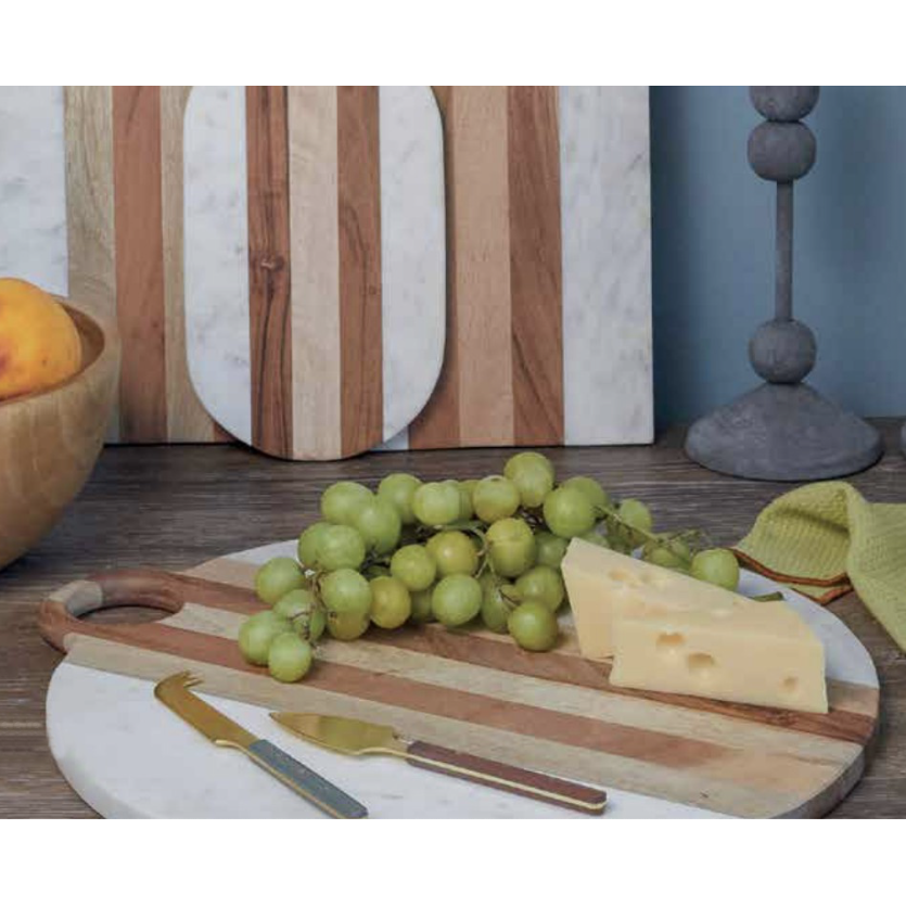 White Marble + Wood Round Charcuterie Board with Handle