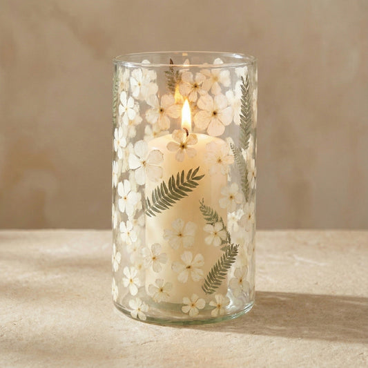 Pressed Floral Glass Hurricane - Medium