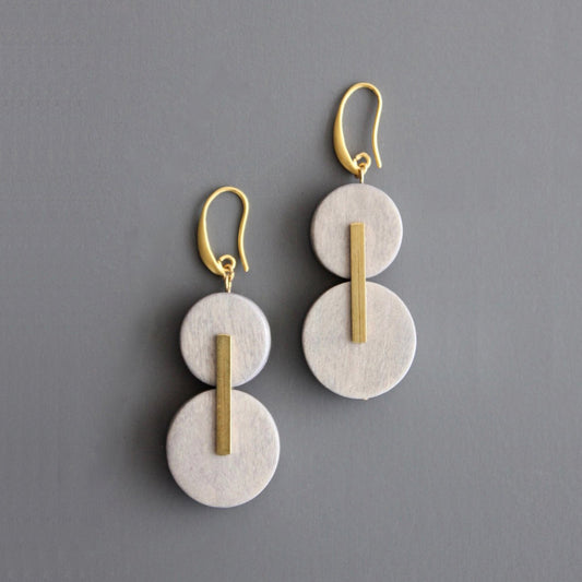 Gray Wood + Brass Geometric Earrings