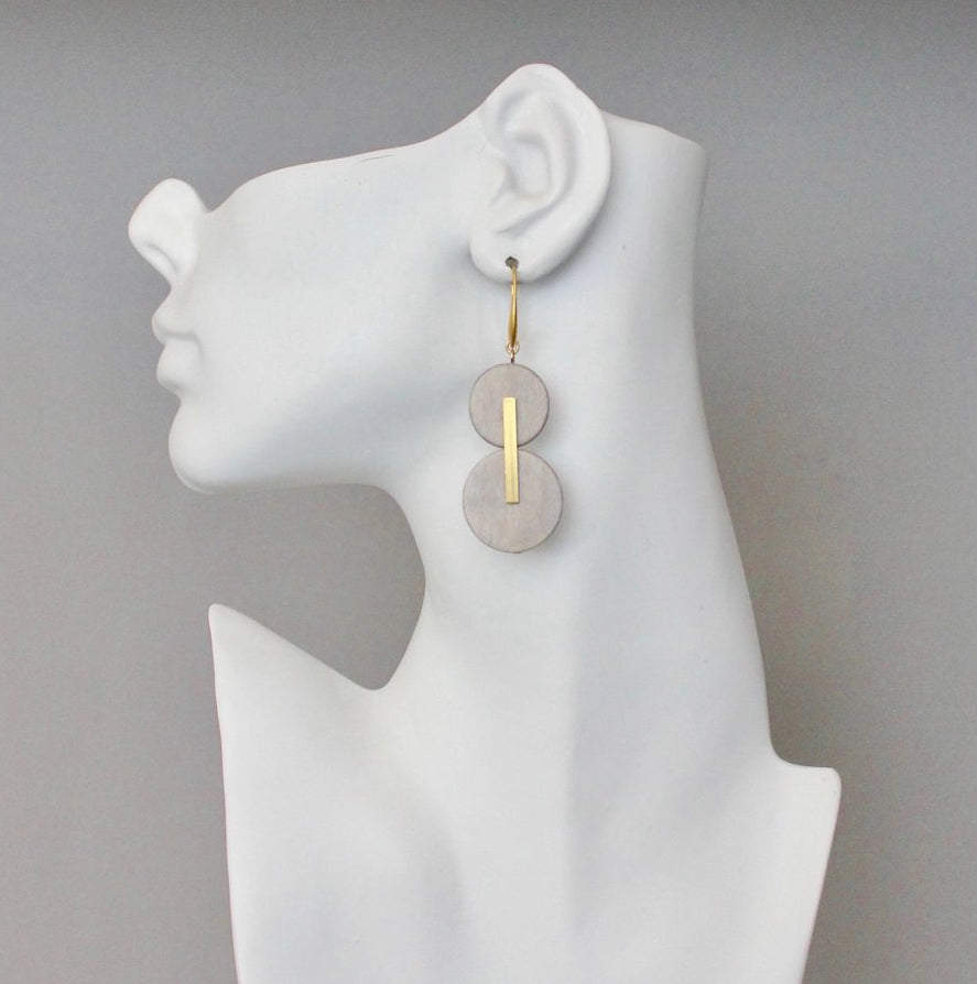 Gray Wood + Brass Geometric Earrings