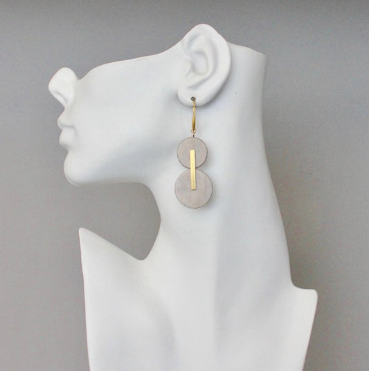 Gray Wood + Brass Geometric Earrings