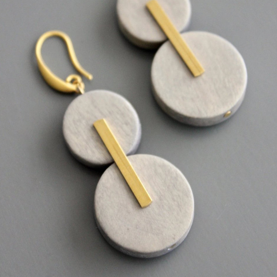 Gray Wood + Brass Geometric Earrings